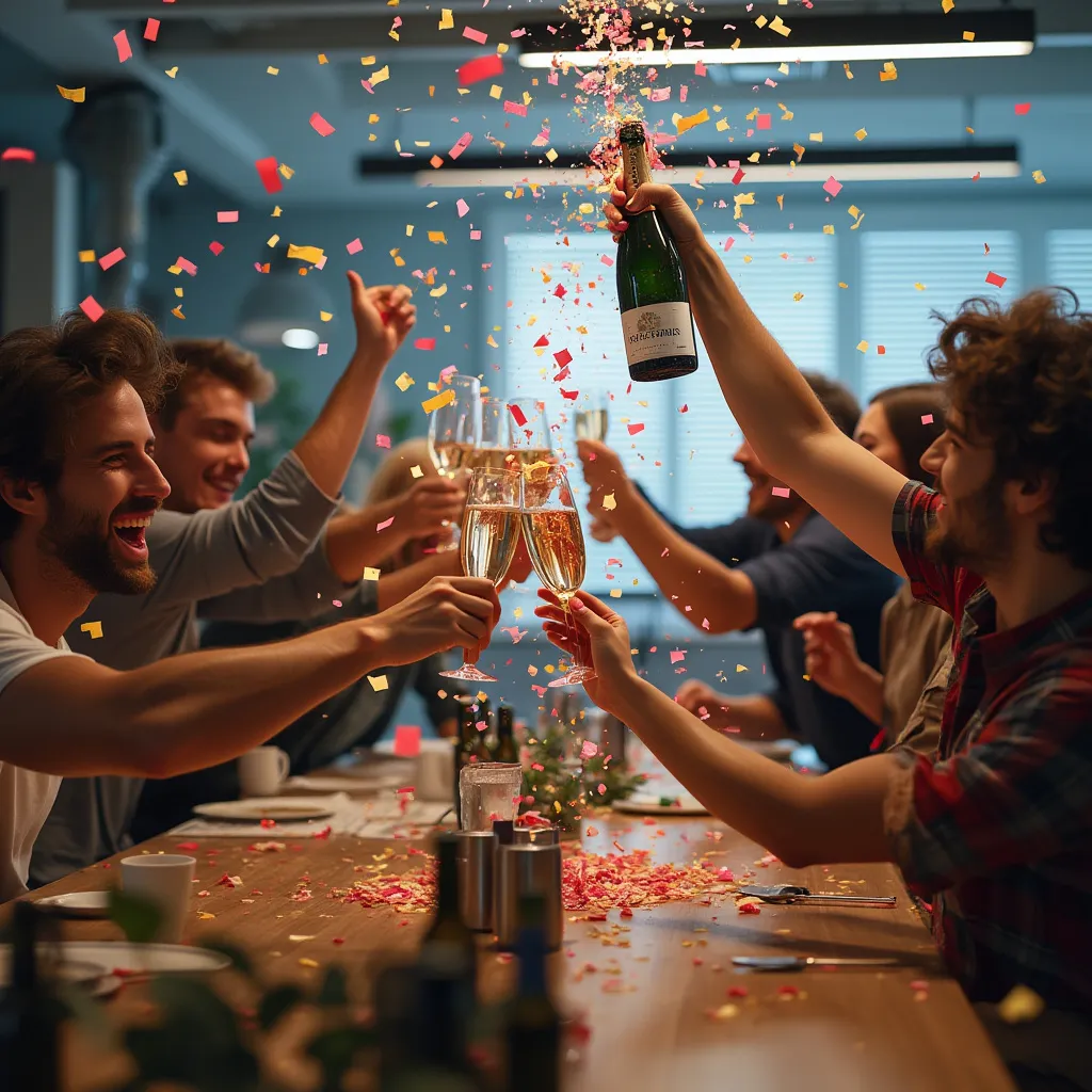 Team celebration after launch